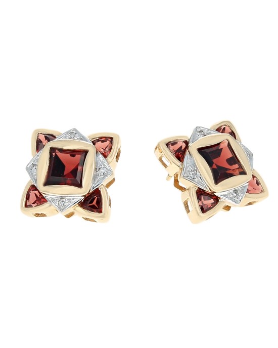 Garnet and Diamond Accent Quatrefoil Earrings